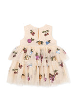 將圖片載入圖庫檢視器 Beige tulle dress with fruit and butterfly embroidery on a white background