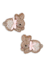 將圖片載入圖庫檢視器 Pair of beaded bunny-shaped hair clips with pink ribbons on a white background