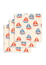 將圖片載入圖庫檢視器 Set of three folded towels with sailboat pattern on a white background