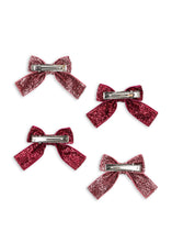 將圖片載入圖庫檢視器 Four red glittery hair bows with silver clips on a white background