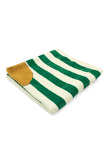 將圖片載入圖庫檢視器 Green and white striped towel with a brown corner on a white background