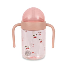 將圖片載入圖庫檢視器 Pink sippy cup with cherry design on a white background