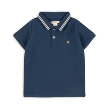 將圖片載入圖庫檢視器 Navy blue polo shirt with white trim on a white background