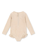 將圖片載入圖庫檢視器 Beige striped baby bodysuit with long sleeves on a white background