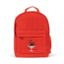 Load image into Gallery viewer, Red backpack with a design on a white background