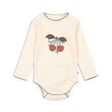 將圖片載入圖庫檢視器 Baby onesie with cherry design on a white background