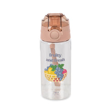 將圖片載入圖庫檢視器 Clear water bottle with fruit design and rose gold lid on a white background