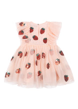 將圖片載入圖庫檢視器 Pink dress with strawberry pattern on a white background