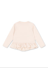 Load image into Gallery viewer, Light pink long-sleeve top with ruffled hem on a white background