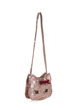 Load image into Gallery viewer, Rose gold glittery handbag with a bow on a white background