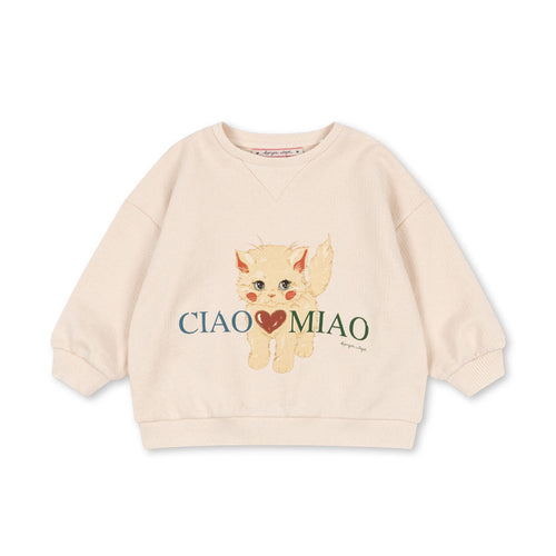 Beige sweatshirt with a cat illustration and 'CIAO MIAO' text on a white background
