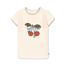 Load image into Gallery viewer, Beige t-shirt with cherry design on a white background