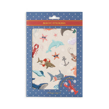 Load image into Gallery viewer, Packaged stickers with sea-themed illustrations on a blue background