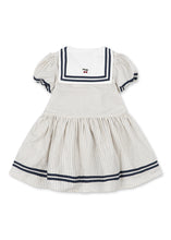 Load image into Gallery viewer, White and navy striped dress with a sailor collar on a white background