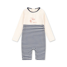 將圖片載入圖庫檢視器 Konges Sløjd Aster Onesie GRS baby and toddler swimwear in marine stripe with long sleeves and snug fit.
