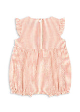 將圖片載入圖庫檢視器 Pink and white striped baby romper on a white background