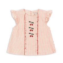 將圖片載入圖庫檢視器 Pink striped blouse with cherry embroidery on a white background