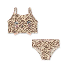 將圖片載入圖庫檢視器 Konges Sløjd baby girl kitty bikini in Leo print, toddler swimwear with playful cat design and adjustable straps, perfect for summer.