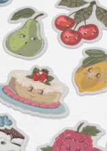 Load image into Gallery viewer, Colorful fruity puffy stickers by Konges Sløjd, featuring playful designs on a clear sheet for craft or decorating projects.
