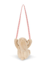 Load image into Gallery viewer, Small beige plush elephant with a red and white striped ribbon on a white background