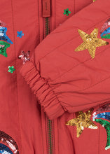 Load image into Gallery viewer, juno sequin rainbow bomber jacket - cardinal