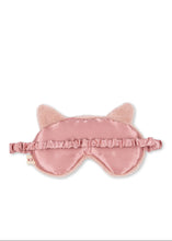 將圖片載入圖庫檢視器 A pink cat-ear sleep mask made of soft plush fabric with a ruffled edge and an elastic strap, shown on a plain white background.