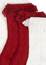 Load image into Gallery viewer, 2 pack pointelle frill socks - red/off white