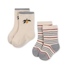 Load image into Gallery viewer, 2 pack rib stripe socks - blue stripe/lemon