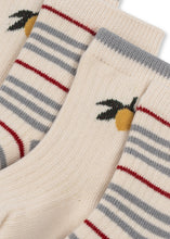 Load image into Gallery viewer, 2 pack rib stripe socks - blue stripe/lemon