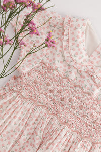 Pétronille, smocked dress, in Daisy pink print