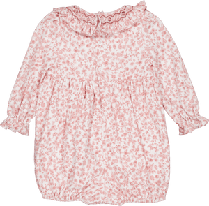Thanaïs, smocked girl romper, in Old rose garden print