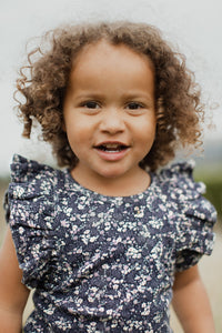 Organic Cotton Frill Singlet - Blueberry Floral