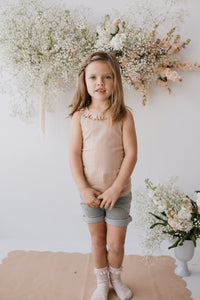 Organic Cotton Pointelle Frill Singlet - Chai