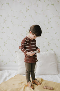 Landon Long Sleeve Tee - Henna/Ecru Stripe