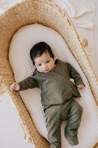 Organic Cotton Footed Pant - Tiny Dots Olive