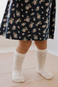 Scallop Weave Knee High - Milk