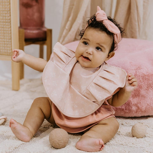 Dusty Rose Flower Frill | Snuggle Bib Waterproof