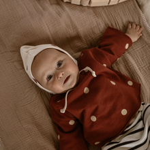 Load image into Gallery viewer, Burgundy Dots Pixie Bonnet (4409335021630)