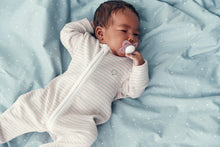 將圖片載入圖庫檢視器 Blush &amp; Khaki Stripe Zip-Up Sleepsuit