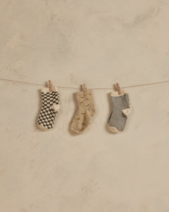 printed socks || pool stripe, olive check, bananas