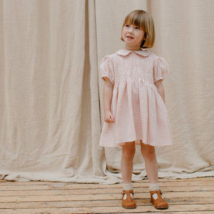 Draughts Dress - Powder Pink Check Linen