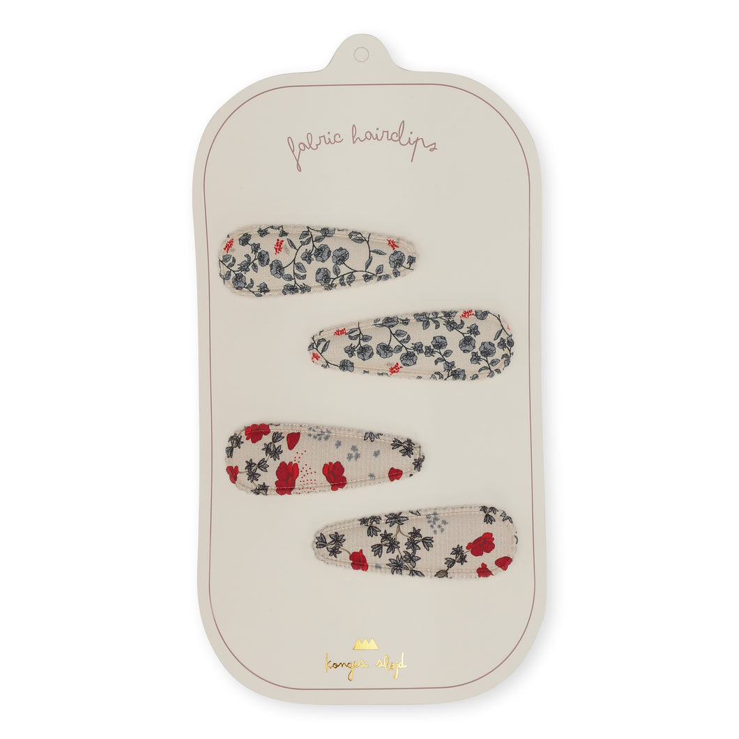 4 PACK FABRIC HAIR CLIP - POPPY/ESPALIER PETIT