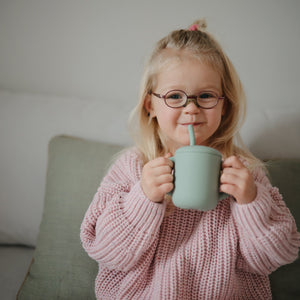 Silicone Training Cup + Straw (Cambridge Blue)