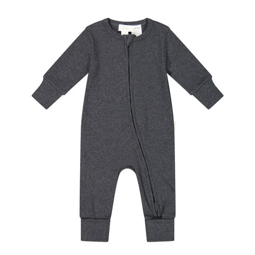 Organic Cotton Fine Rib Gracelyn Onesie - Onyx Marle