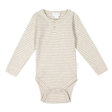Load image into Gallery viewer, Organic Cotton Fine Rib Long Sleeve Bodysuit - Jean Stripe Sand