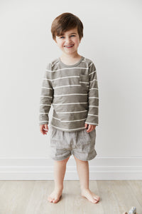 Landon Long Sleeve Tee - Fog/Ecru Stripe
