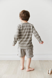 Landon Long Sleeve Tee - Fog/Ecru Stripe