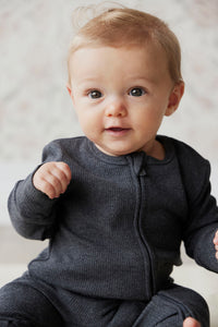 Organic Cotton Fine Rib Gracelyn Onesie - Onyx Marle