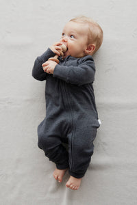 Organic Cotton Fine Rib Gracelyn Onesie - Onyx Marle