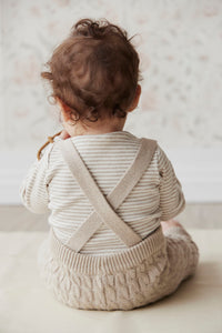 Organic Cotton Fine Rib Long Sleeve Bodysuit - Jean Stripe Sand